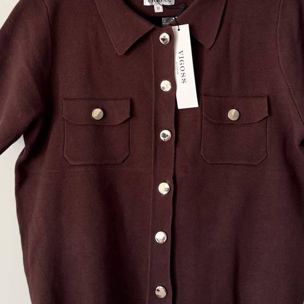 Vigoss Chocolate Button-Up Cardigan - Picture 2 of 10
